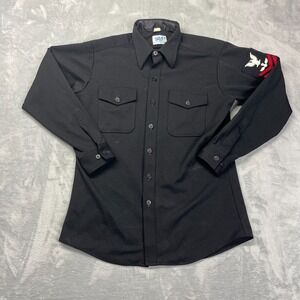 Davis US Navy Uniform Shirt Mens 16.5x35‎ Black Patch Logo Long Sleeve Button-Up